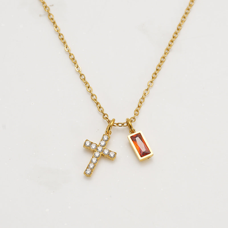 Minimalist Cross Choker Necklace With Cubic ZirconiaDecember Birthstone