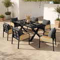 Modern Outdoor Sofa Set , Multi-Person Leisure And Meeting Set , Iron Frame , Braided Armrests , Seat Cushion Included