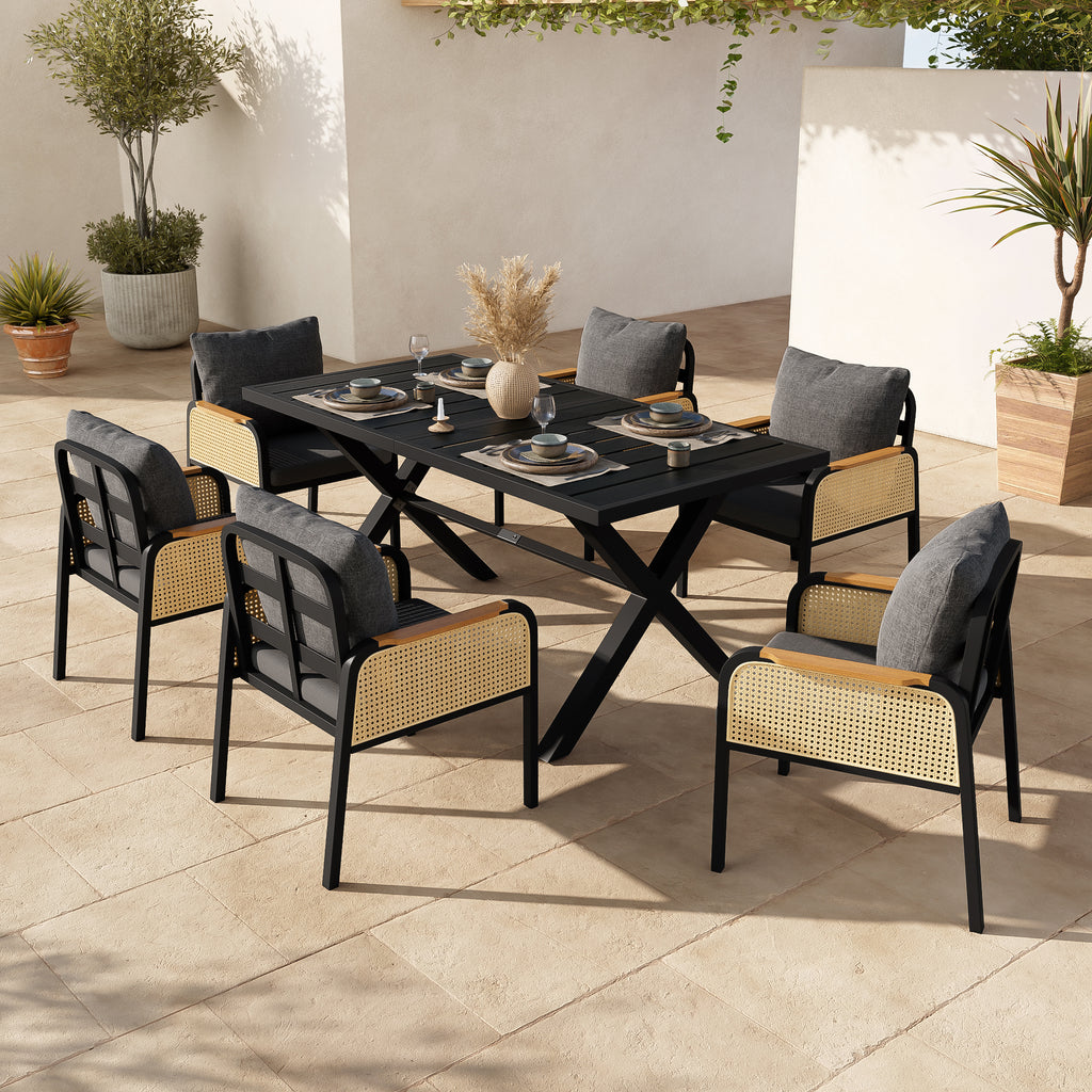 Modern Outdoor Sofa Set , Multi-Person Leisure And Meeting Set , Iron Frame , Braided Armrests , Seat Cushion Included