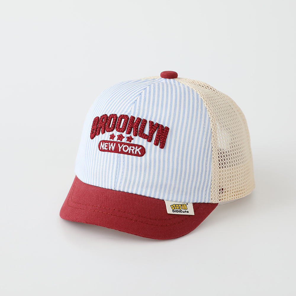 Summer Children's Striped Multi-color Mesh Embroidered Letter Baseball Cap For Summer Outings, Suitable For Babies Going To School, Soft Brim Hat