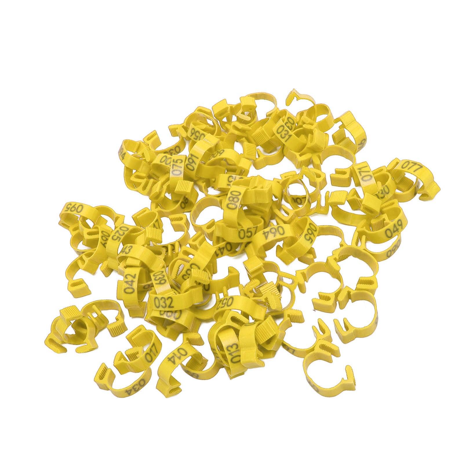 100PCS Chicken Leg Bands 20mm 001 To 100 Numbered Poultry Identification Leg Tags For Chicks Ducks Pigeons Goose Quail Yellow