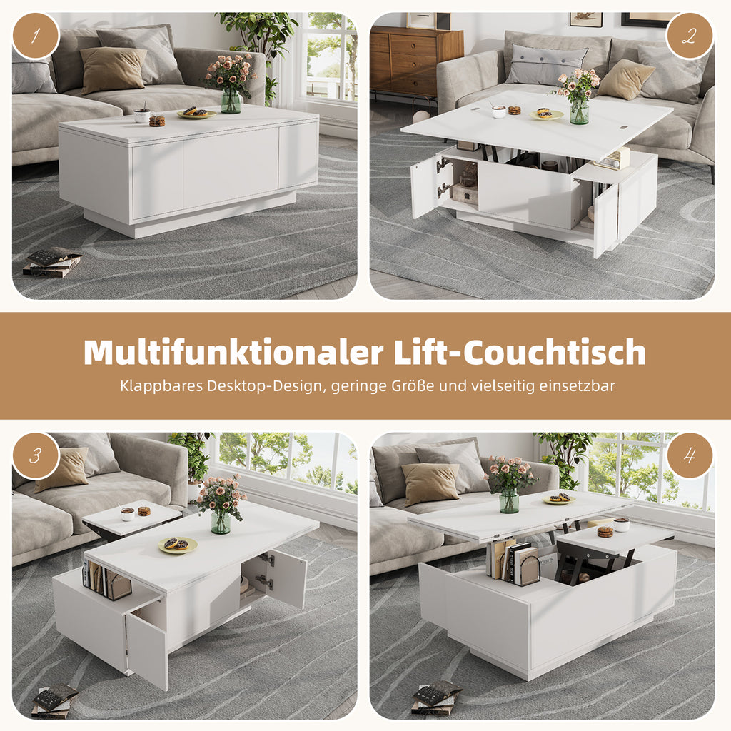 Modern Coffee Table With Double Lifting Mechanism, Hidden Storage Space - Loadable Up To 50 Kg