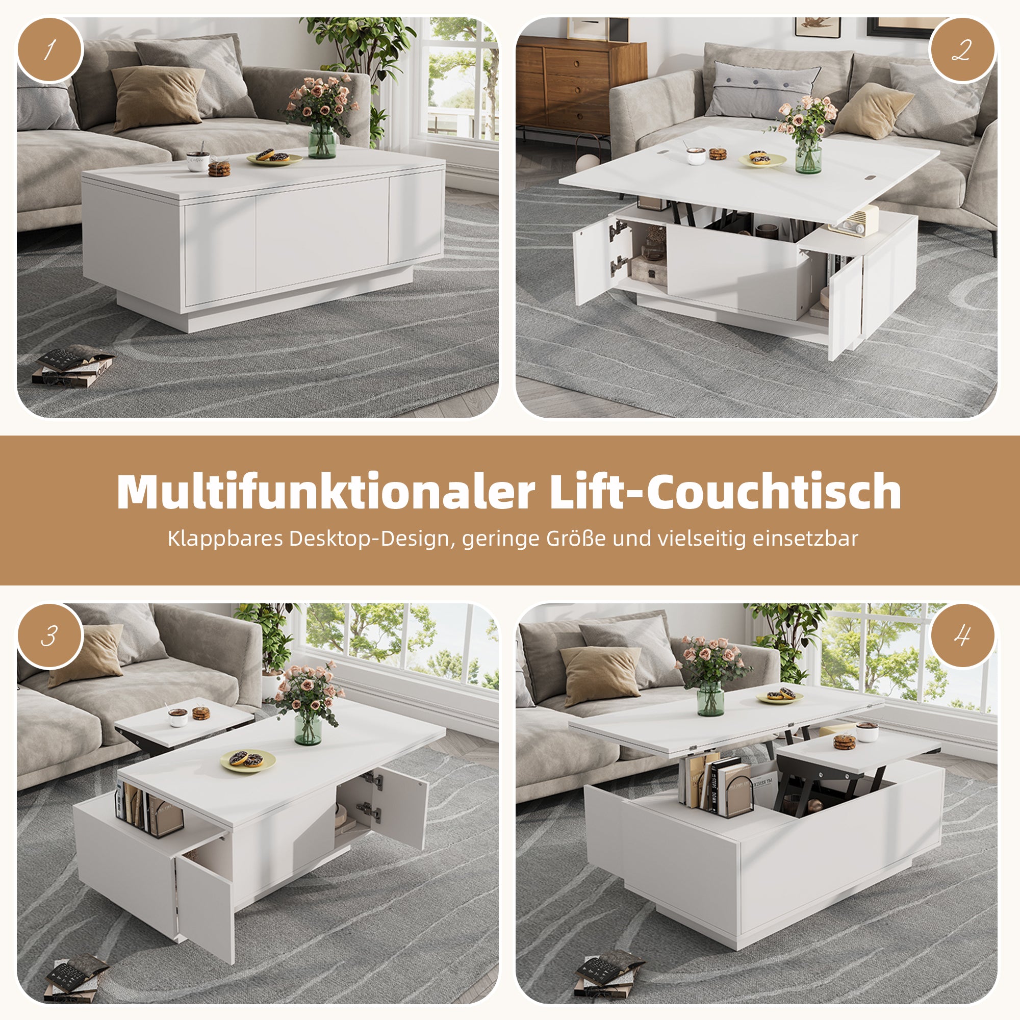 Modern Coffee Table With Double Lifting Mechanism, Hidden Storage Space - Loadable Up To 50 Kg
