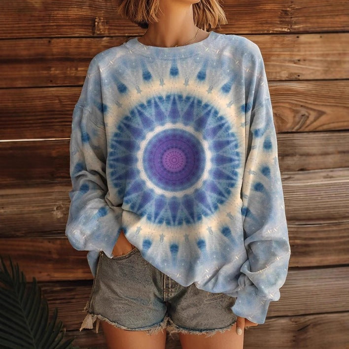 Womens Fashionable, Versatile Printed Crew-neck Sweatshirt