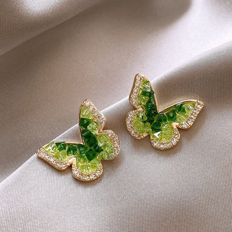 2026 Trendy Emerald Crystal Butterfly Dangle Earrings, Unique Designer Premium Delicate Ladies Daily Accessories
