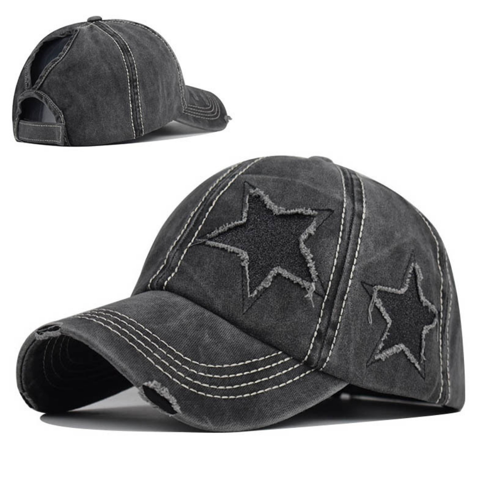 Summer Women's Washed-out Distressed Sequined Five-point Star Baseball Cap For Summer Outings, Sister Gatherings, Trendy Retro Style Hat