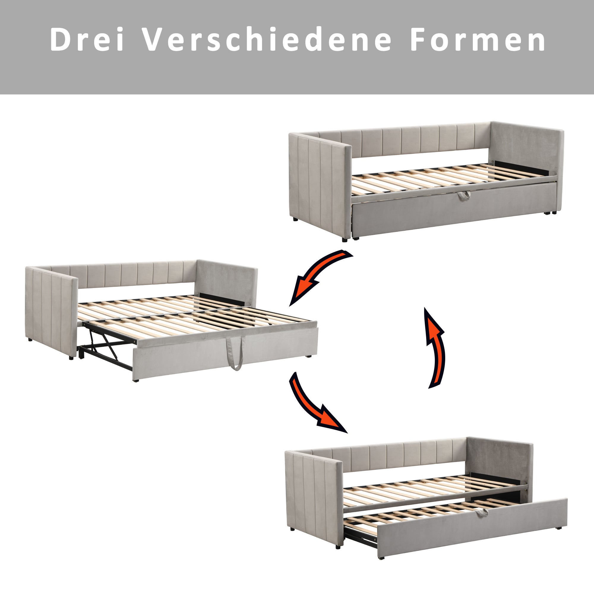 Upholstered Pull-out Sofa Bed 90 180 X 200 Cm With Slatted Bases Multifunctional Bed In Skin-friendly Grey Velvet Old SKU LDU00058AAG.