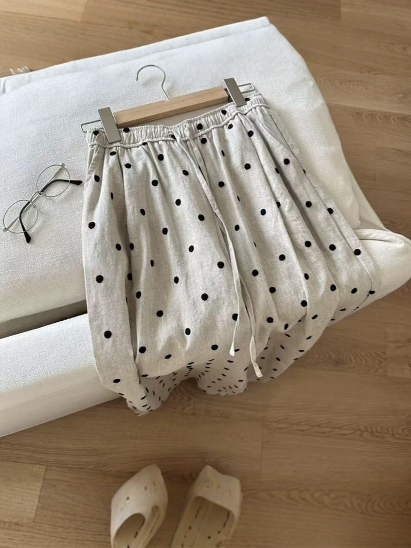 Womens Casual Loose-fit Polka-dot Wide-leg Pants