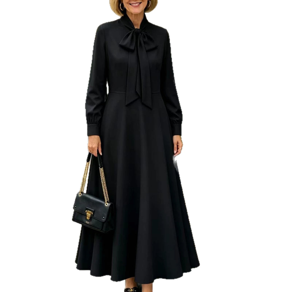 Springautumn Long-sleeve Puff-sleeve Dress With Bow Details At The Hem