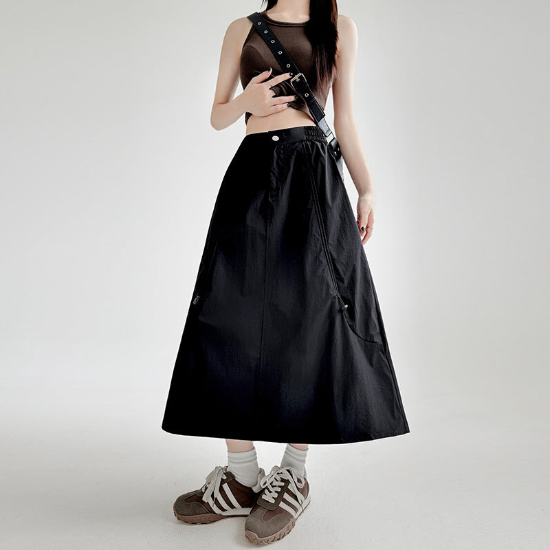 Gray American-style Drawstring Utility Skirt For Women Summer Season