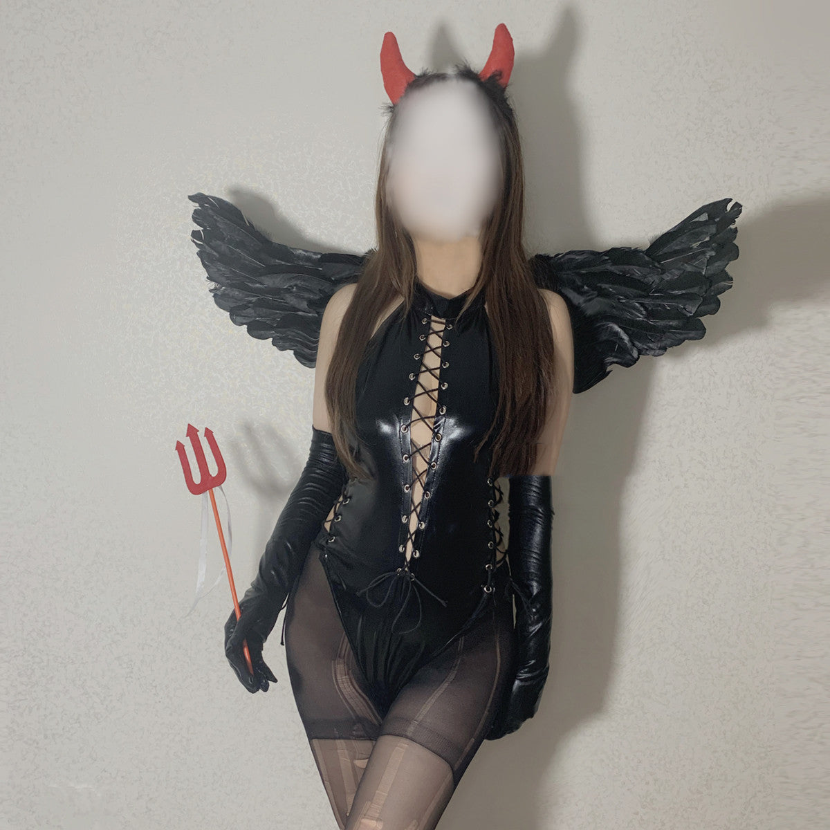 Devil Shape Halter Bodysuit Uniform Set