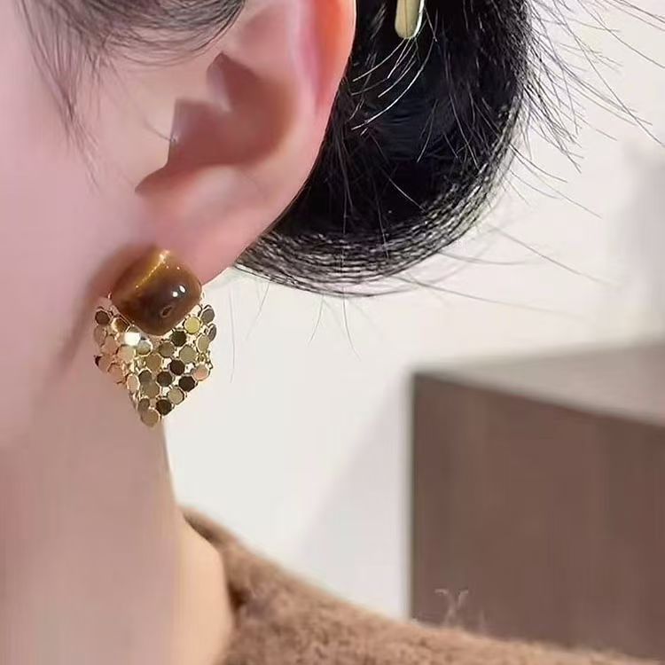 Diamond Sequins Tassel Earrings For Women, Niche Designer Light Luxury Elegant Retro Maillard Style Ear Jewelry