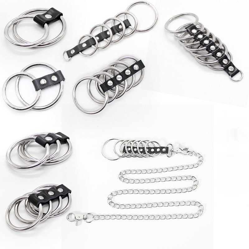 Leather Bondage Set For Men Intimate Extension Ring With Metal Props
