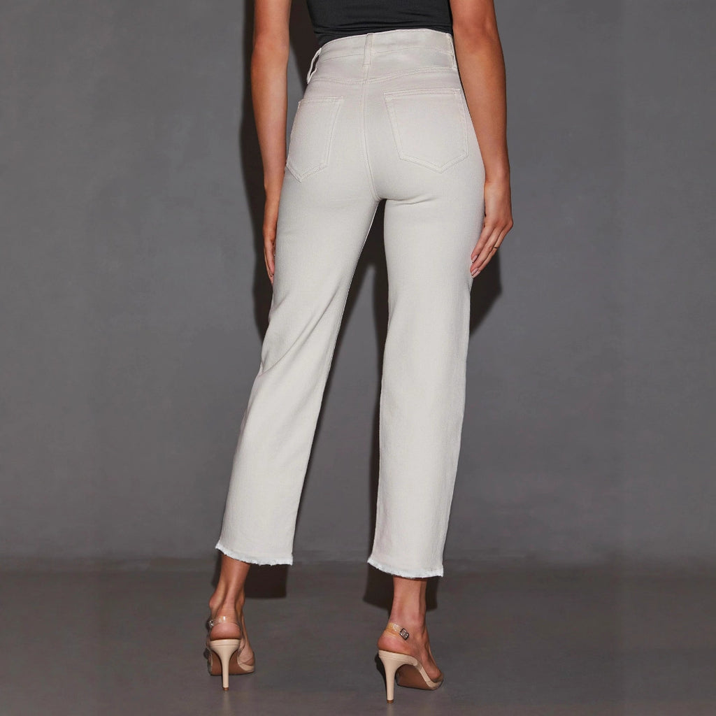 Plus-size Womens White Mid-rise Straight-leg Jeans