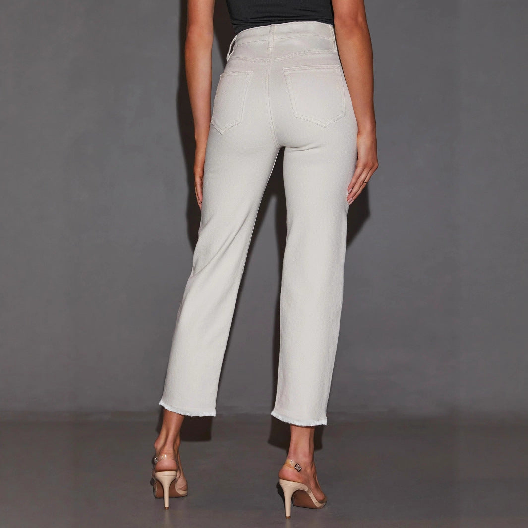 Plus-size Womens White Mid-rise Straight-leg Jeans