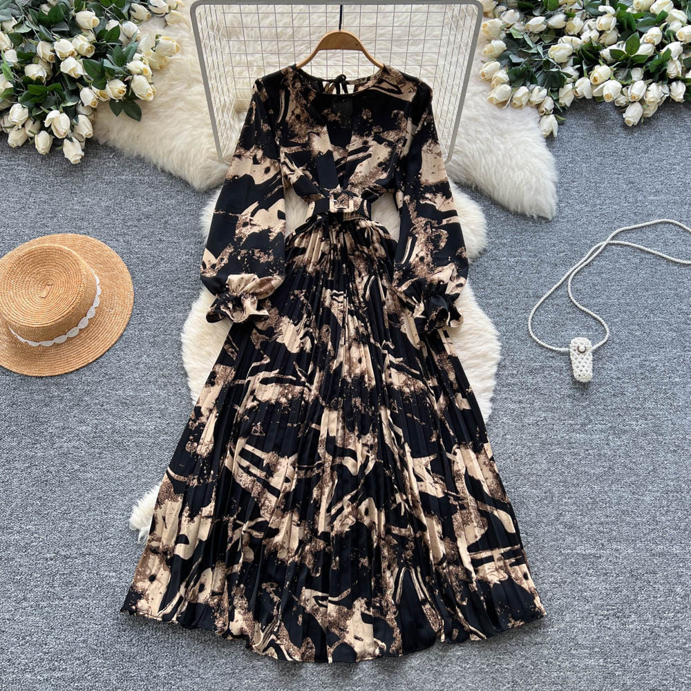 Womens French-style Vintage Chic Printed Dress