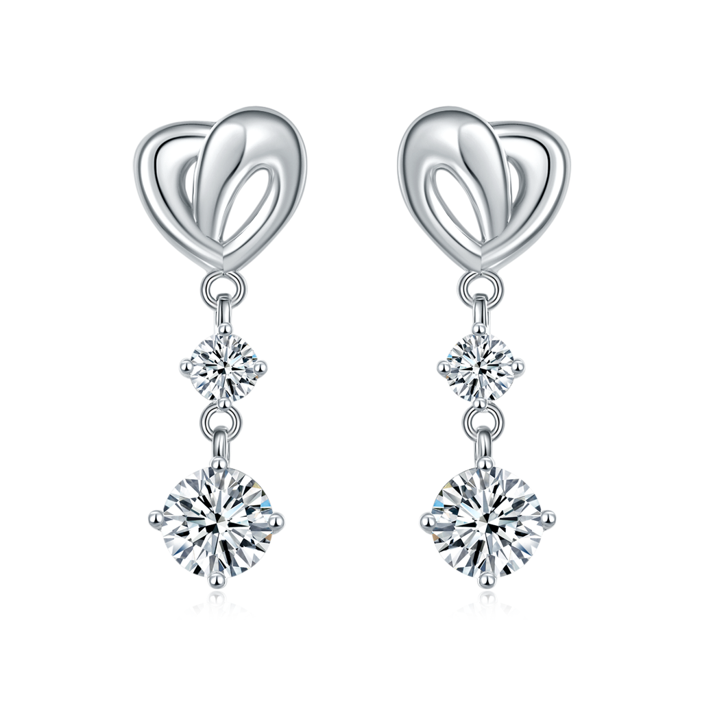 S925 Sterling Silver Abstract Heart Drop Earrings, 1ct D-VVS1 Moissanite, Platinum Plated 3.7g Women's Jewelry Gift Box