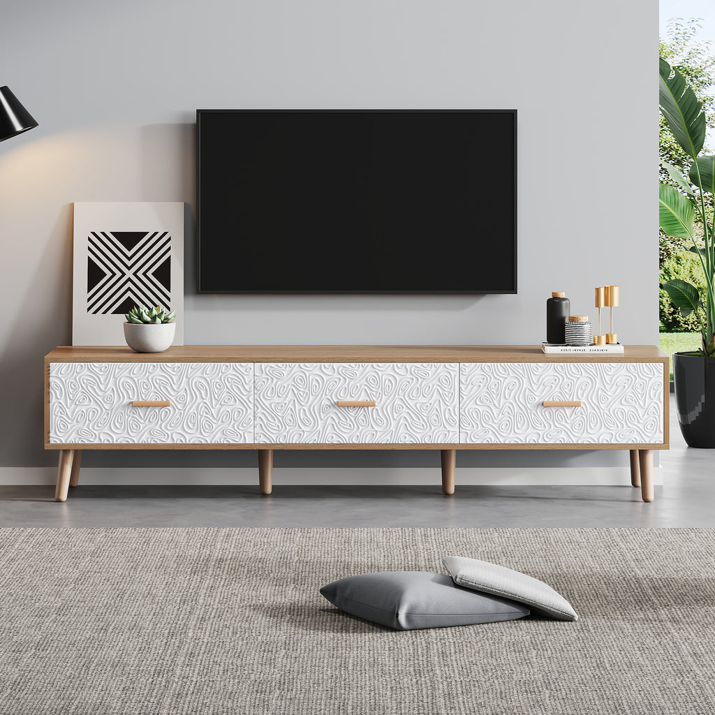 TV Low Panel Vintage, TV Cabinet Wooden TV Table - Living Room Bedroom, Light Wood, Vintage Grain White Door Panel, 150x35x39cm