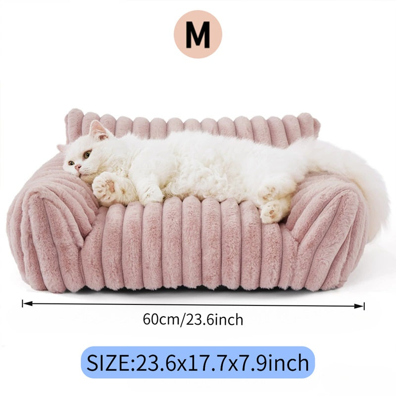 Cute Cat Couch For Pets - Fluffy Cat Beds With Premium Soft Corduroy Fleece, Fuzzy Cats Beds For Indoor Cats With Removable Washable Cover, Supportive Pet Sofa