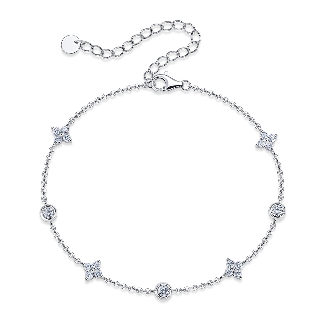 S925 Sterling Silver Moissanite Station Bracelet, D-VVS1 Adjustable  Chain, Platinum Plated 2.5g Women's Jewelry Gift Box Set