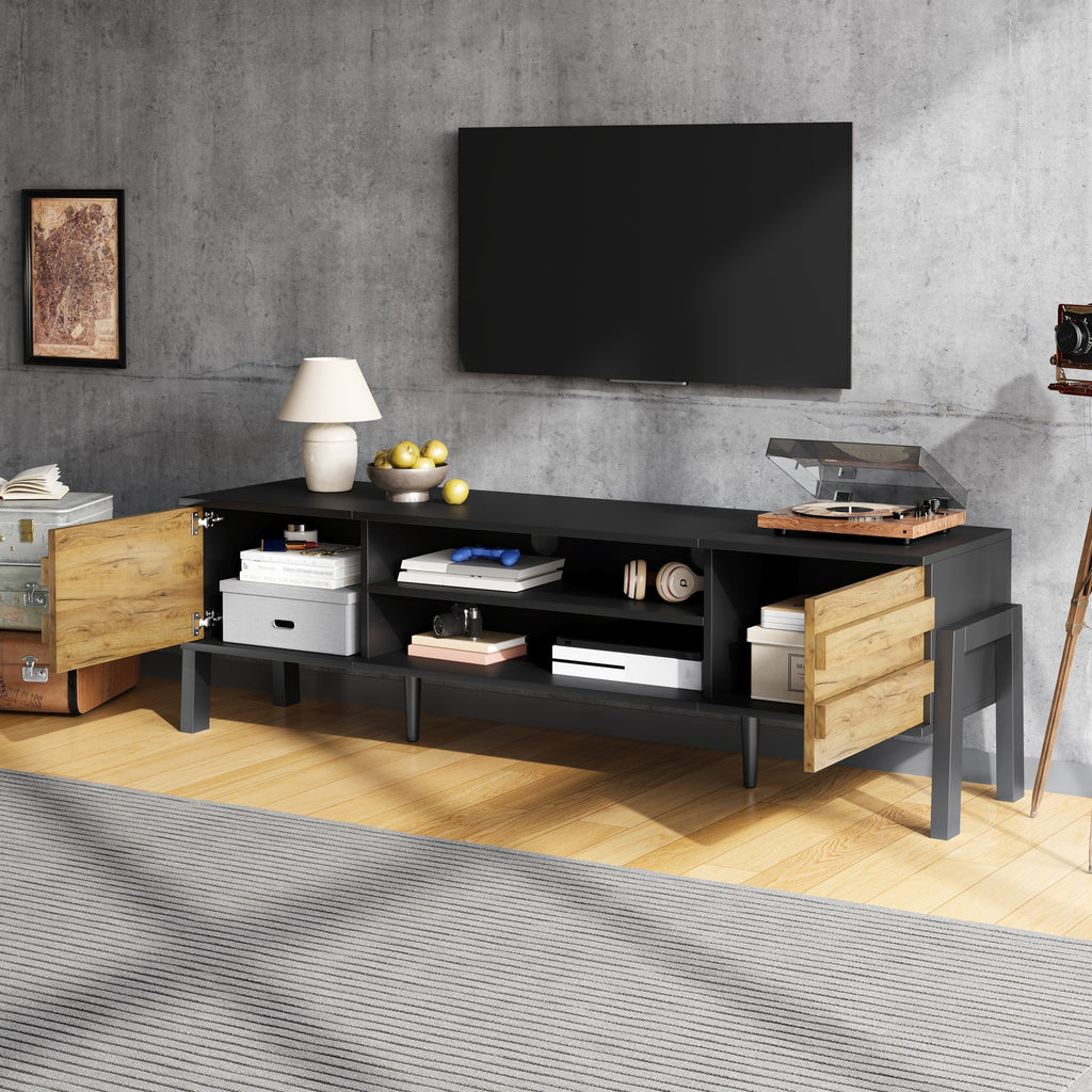 TV Cabinet, Lowboard TV Board, TV Console With 2 Cabinets And Open Storage Space, TV Table, TV Stand, Living Room Cabinet, Suitable For TVs Up To 70 Inches