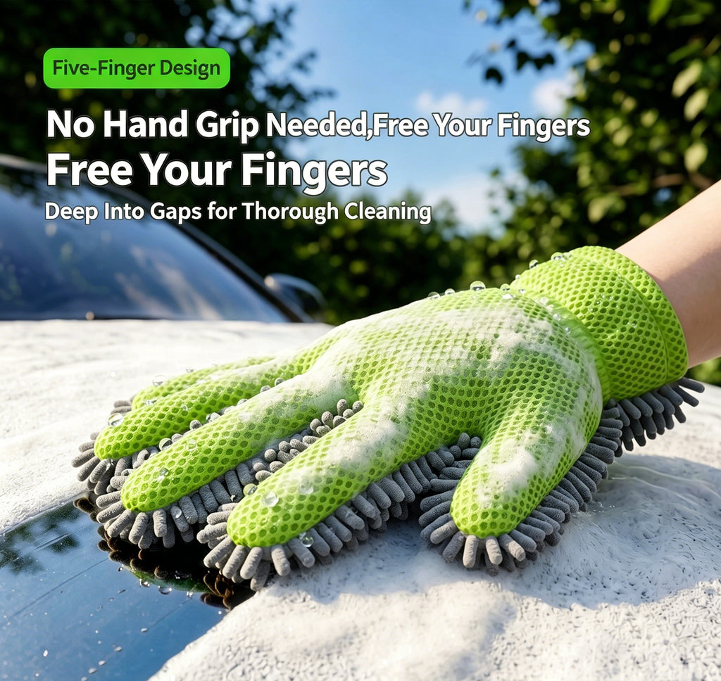 Thickened Chenille 5-Finger Car Wash Gloves, Rich Foam Cleaning Gloves, Professional Car Washing Towels For Auto Detailing Shops