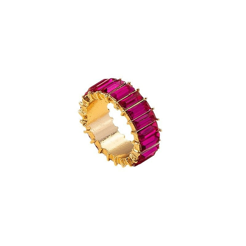 New European And American-style Colorful Crystal Ring With A Gold-plated Base