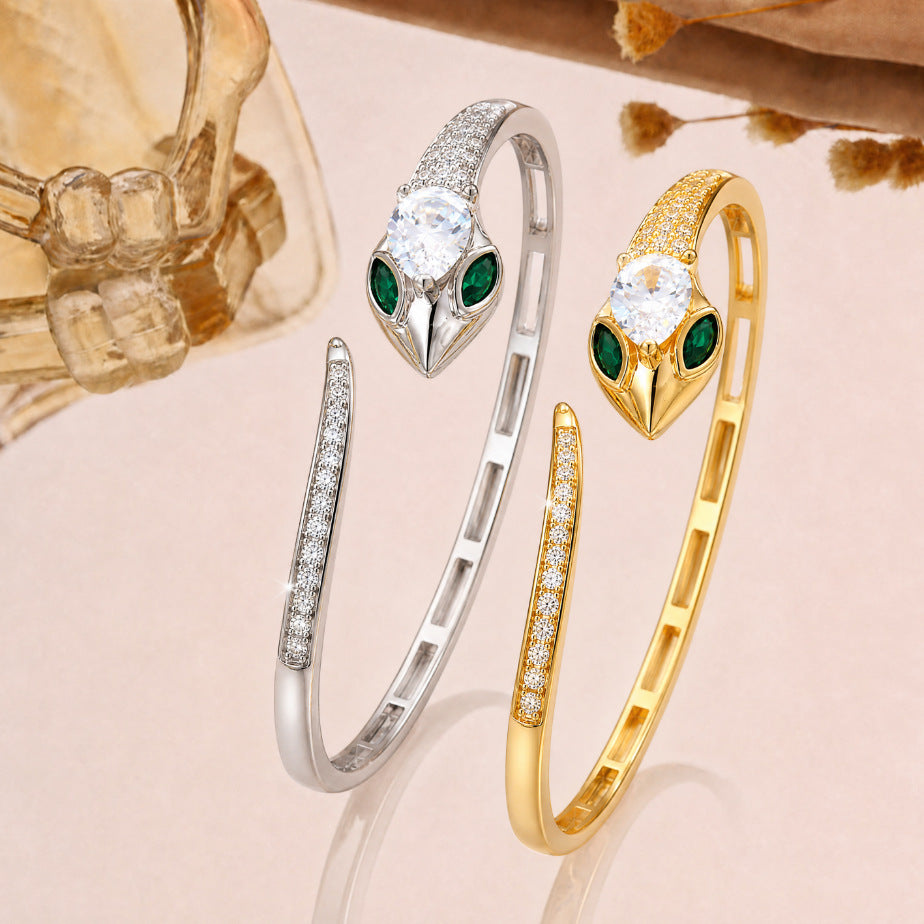 Green-Eyed Diamond-Encrusted Serpentine Bracelet