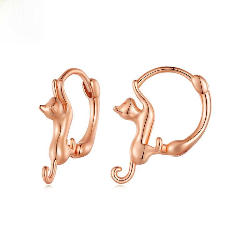 Languid Animal Small Cat Gold-Plated Earrings