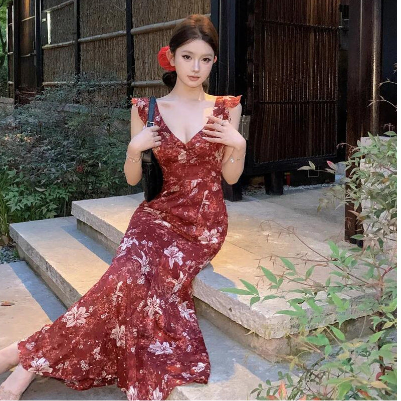 Summers New Slimming Flounce Maxi Dress