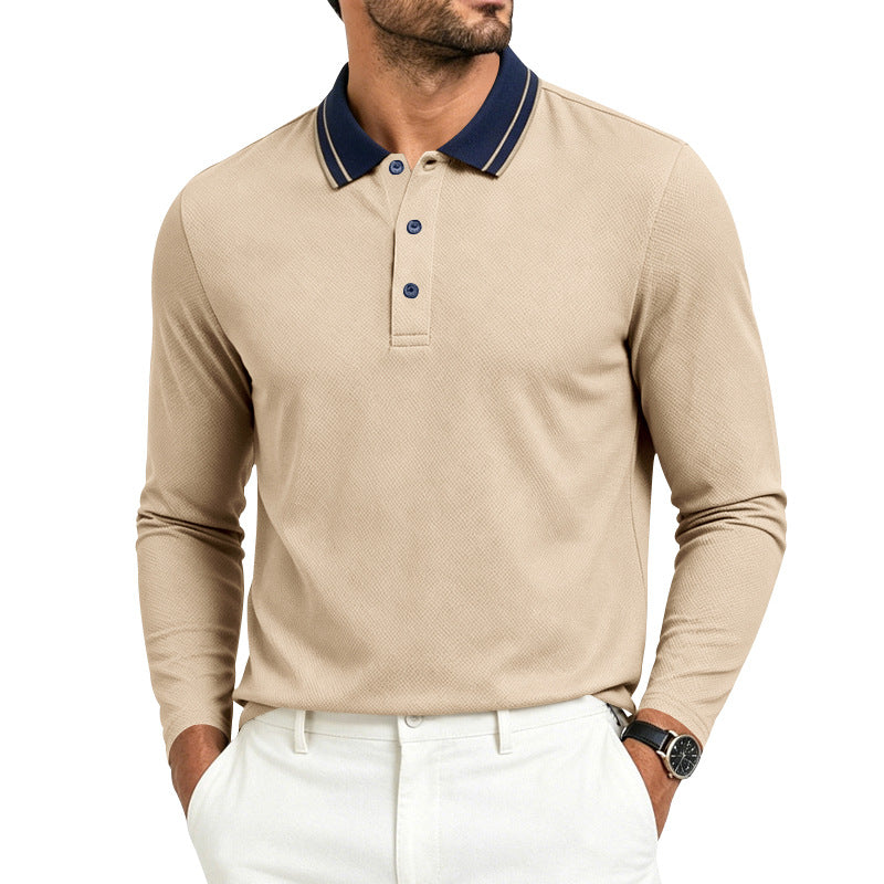 Mens Polo Shirt With Lapel Collar And Long Sleeves