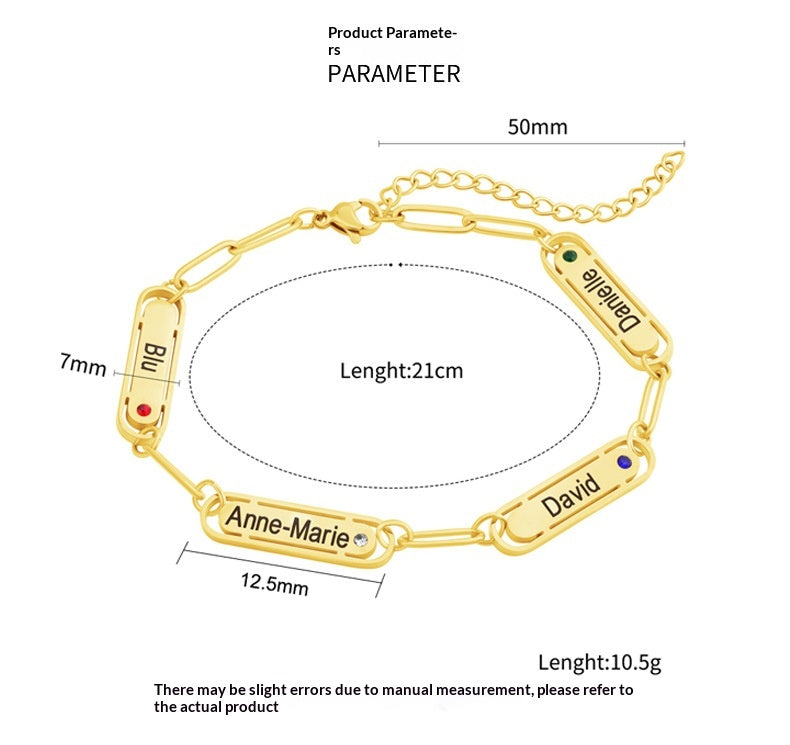 Cross-border Stainless Steel Oval Diamond Inlaid Engraved Bracelet