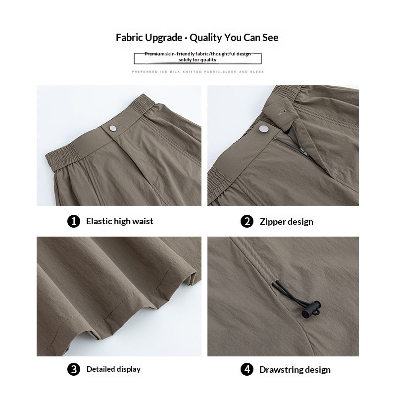 Gray American-style Drawstring Utility Skirt For Women Summer Season