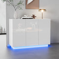 Dining Room Cabinet High Gloss Open And Closed, White Sideboard, Pedestal LED Light, Chest Of Drawers Foyer Cabinet 120x40x75CM