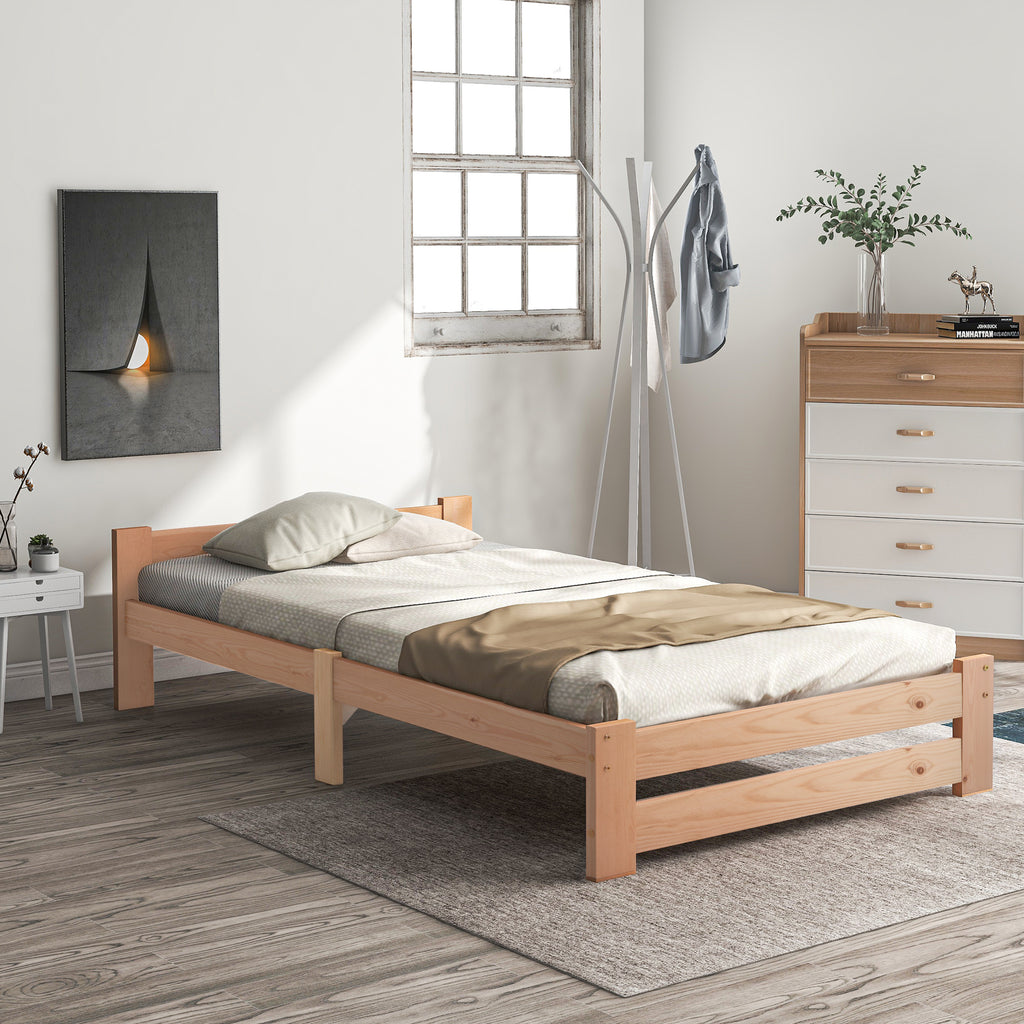 Solide Massivholzbett Futonbett Massivholz Natur Bett Aus Mit Kopfteil Und Lattenrost , Natur 200x90cm