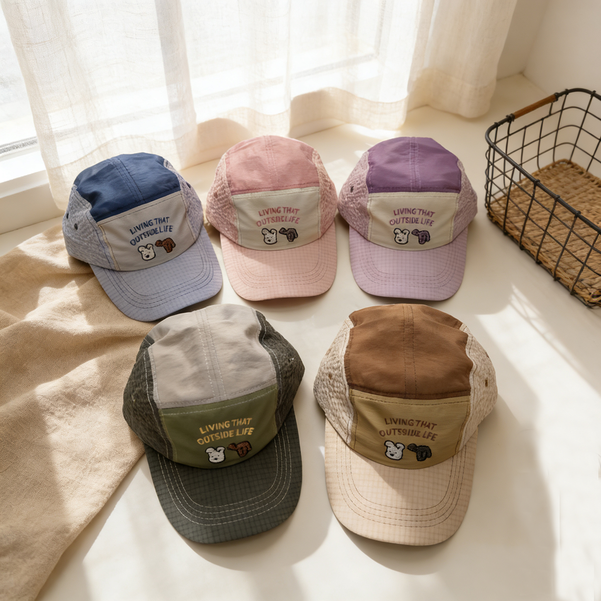 Children's Multi-color Striped And Checked Patterned, With Numerous Letters And Cartoon Animals, Embroidered Baseball Cap For Casual Outings And Shopping.