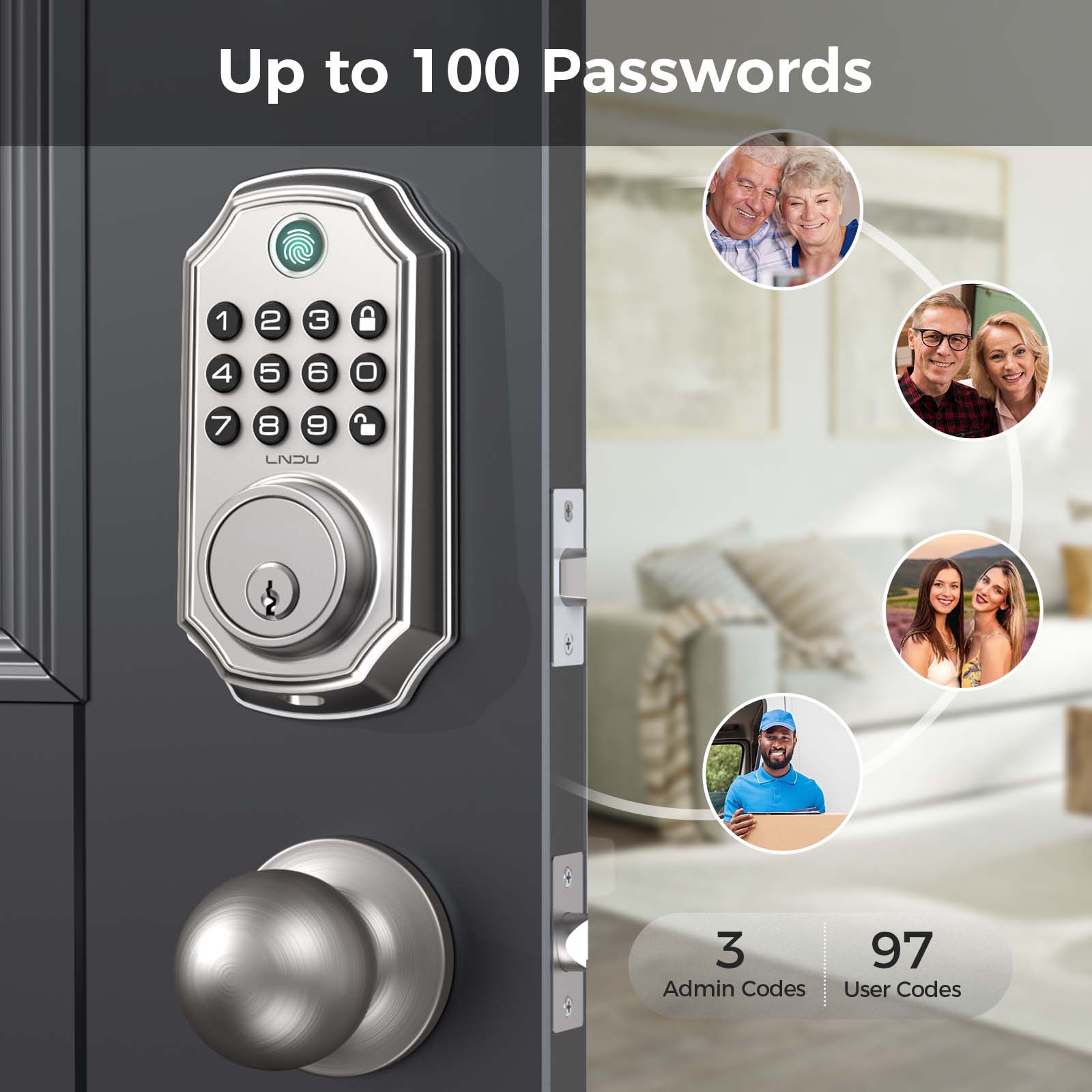 Keyless Entry Door Lock With Handle App-Controlled Front Door Lock Set With Keypad  Auto-Lock & One-Touch Locking  Anti-Peep Code Feature  Easy Installation