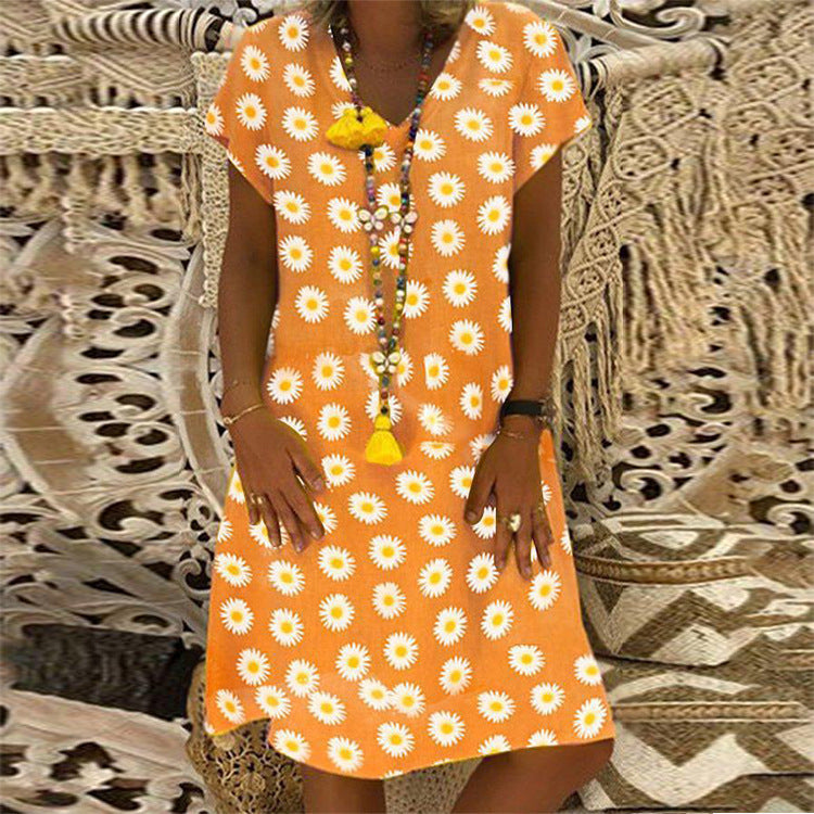 New Women's Dress Summer New Style V-neck Print Dress
