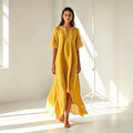V-neck Short-sleeve Slit Bohemian Resort Dress