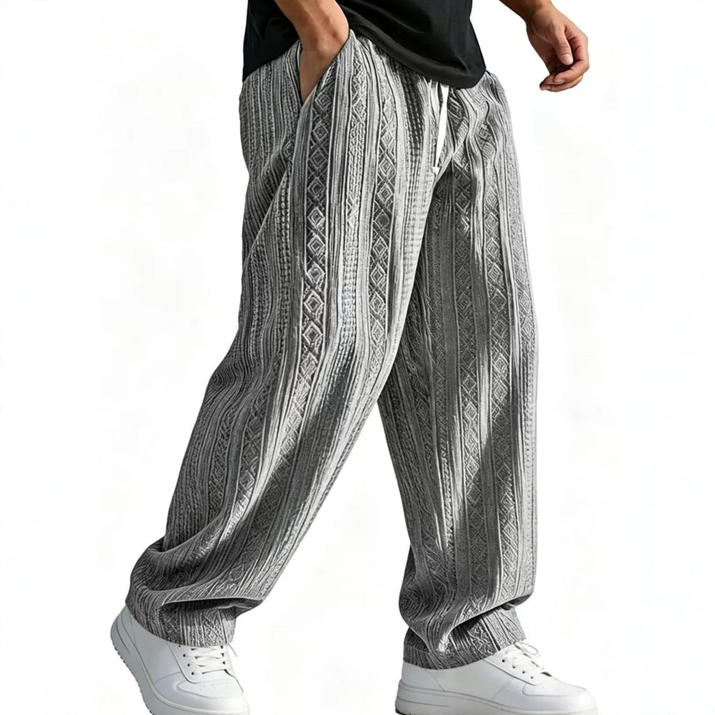 Mens Loose-Fit Jacquard Wide-Leg Casual Solid-Color Straight-Leg Trousers