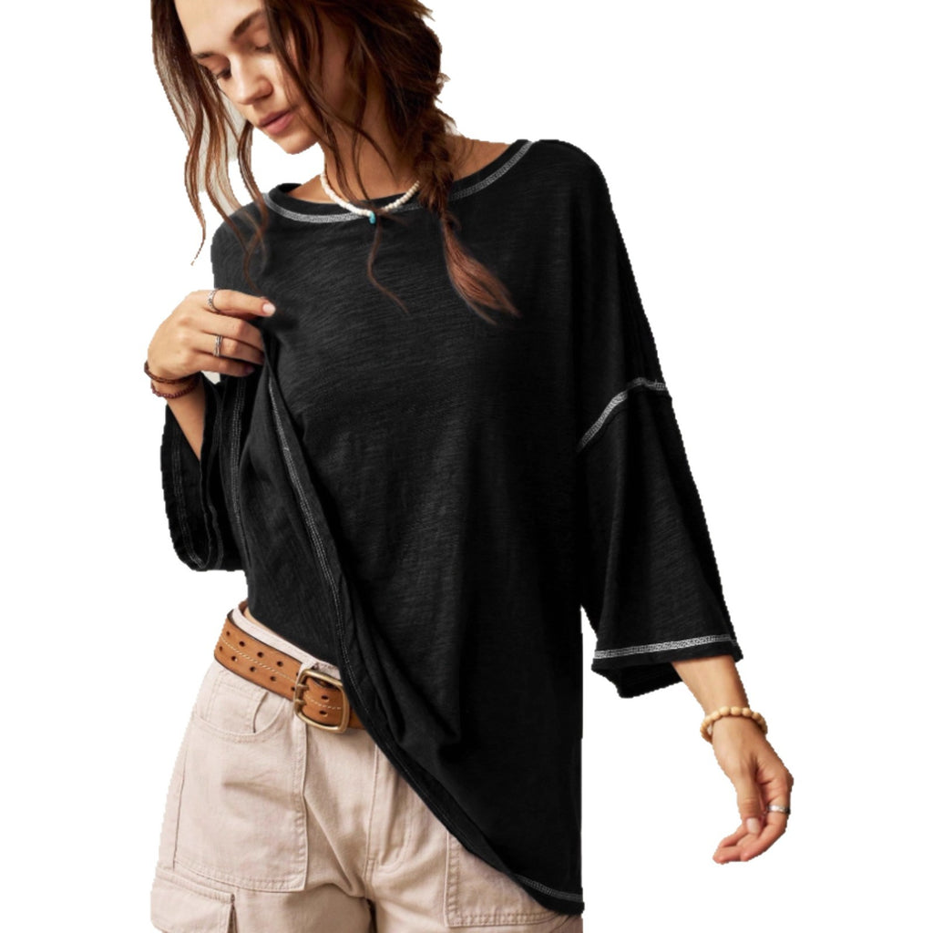Casual Crew-neck Solid-color Versatile Long-sleeve Pullover T-shirt
