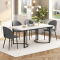 Dining Set, Set, 140x80cm Dining Table With 4 Chairs Modern Kitchen Table Set, Velvet Dining Chair With Diamond Pattern, Adjustable Chair Legs, Gray Velvet, MDF Tabletop In White, Black Table Legs