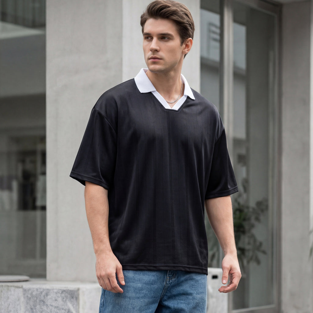 Contrast-collar Jersey Mens Short-sleeve Sports Top