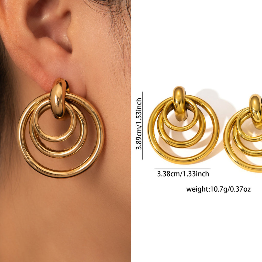 Elegant Gold Tone Titanium Steel Earrings, Niche Light Luxury Premium Stainless Steel Anti-Fade High-End Jewelry For Her