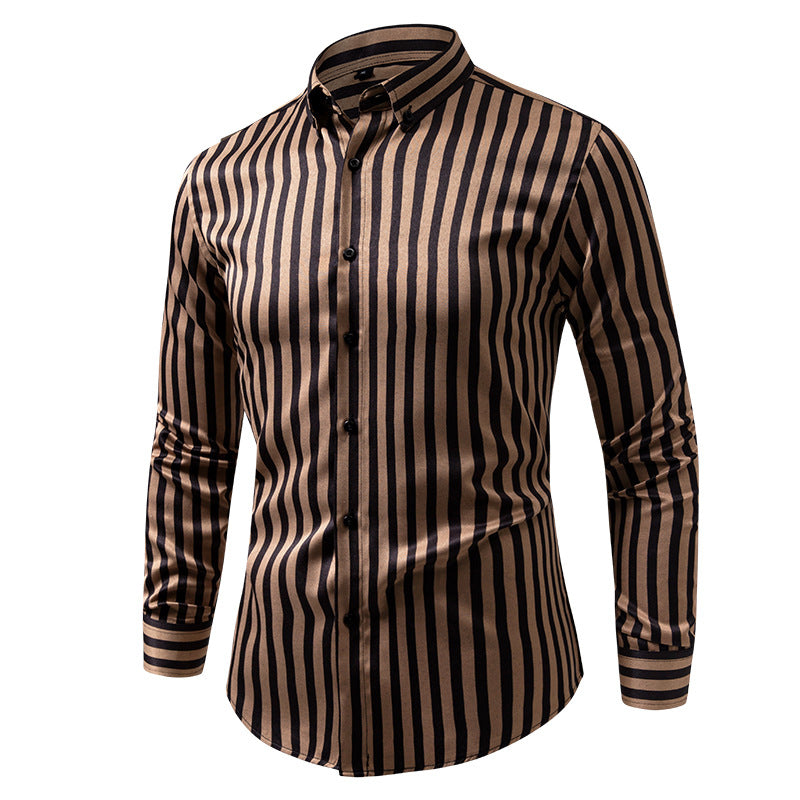 Stretch Business Striped Long-Sleeve Casual Slim-Fit Shirt