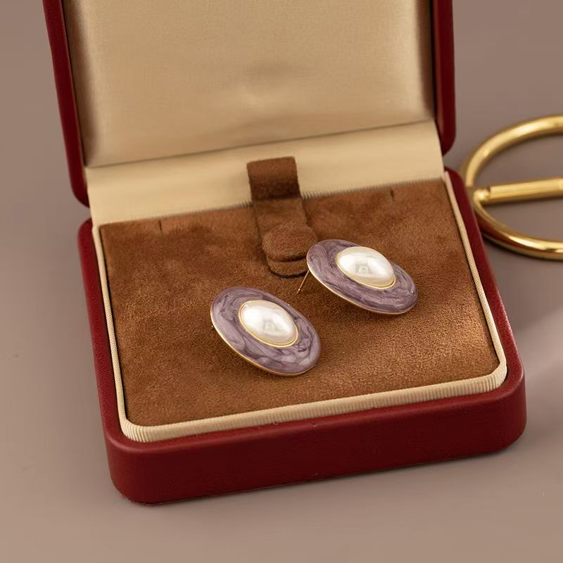 Daily Niche Enamel Glaze Purple Oval Clip On Earrings For Non Ears, Elegant Commute  Style Coil Cushion Ear Cuffs