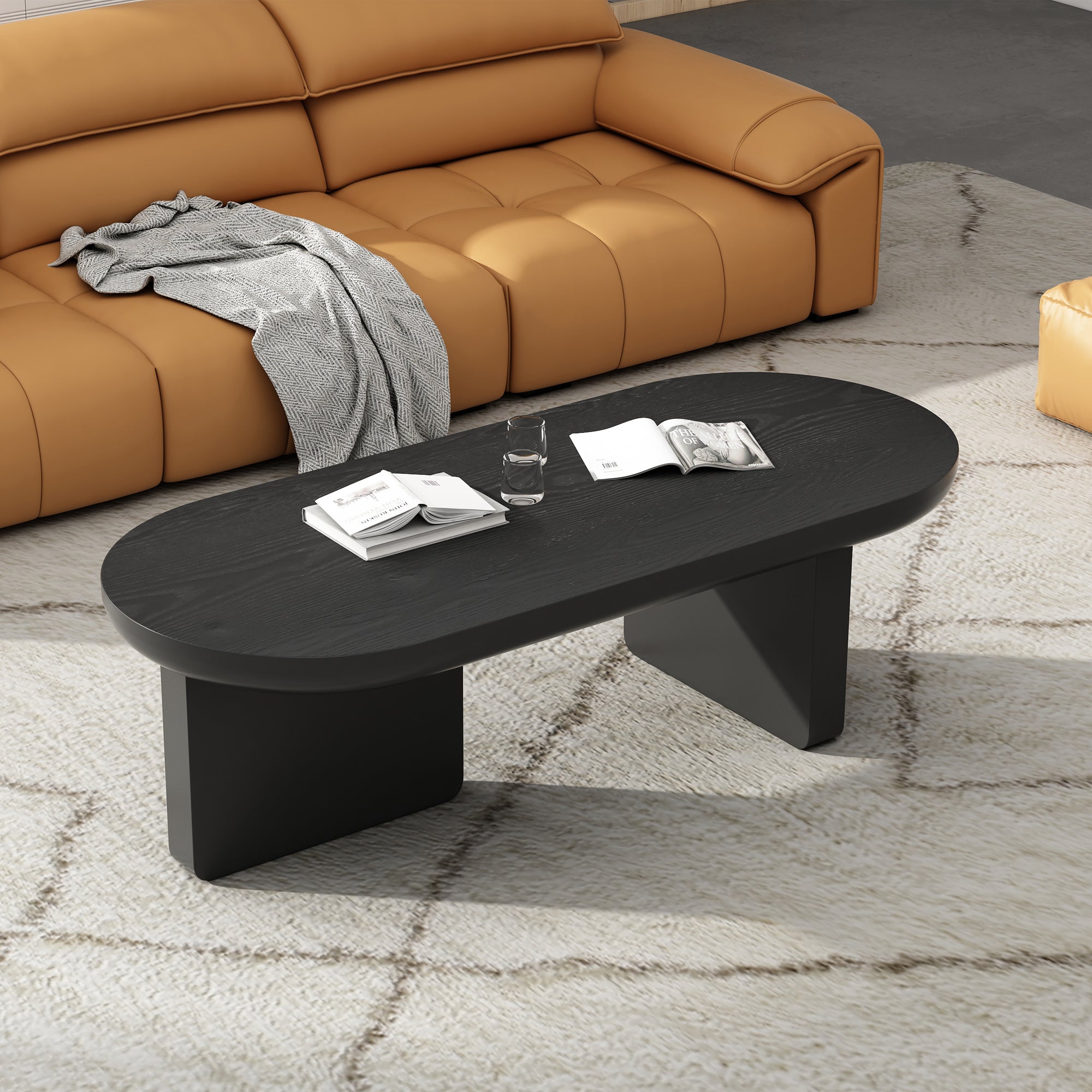 N625P300081S Black Modern Minimalist Coffee Table, Living Room Table, Spray Paintable, Oval Table, Sofa Table, Side Table, Coffee Table, Leisure Table Made Of MDF
