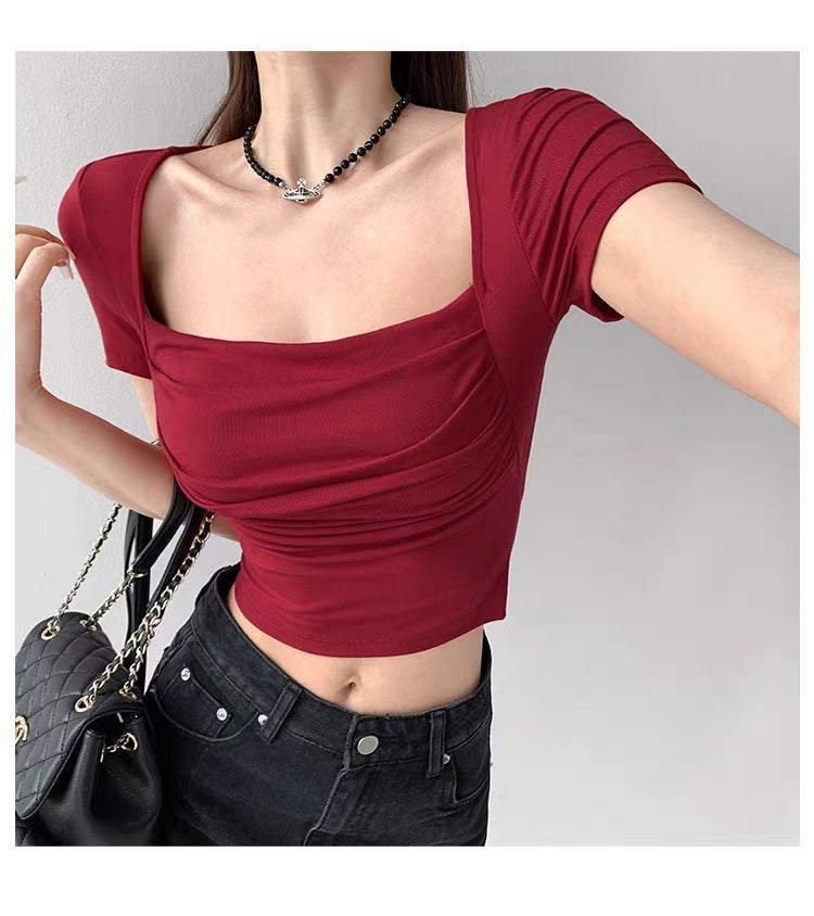 Square-neck Cropped Top With Built-in Padding