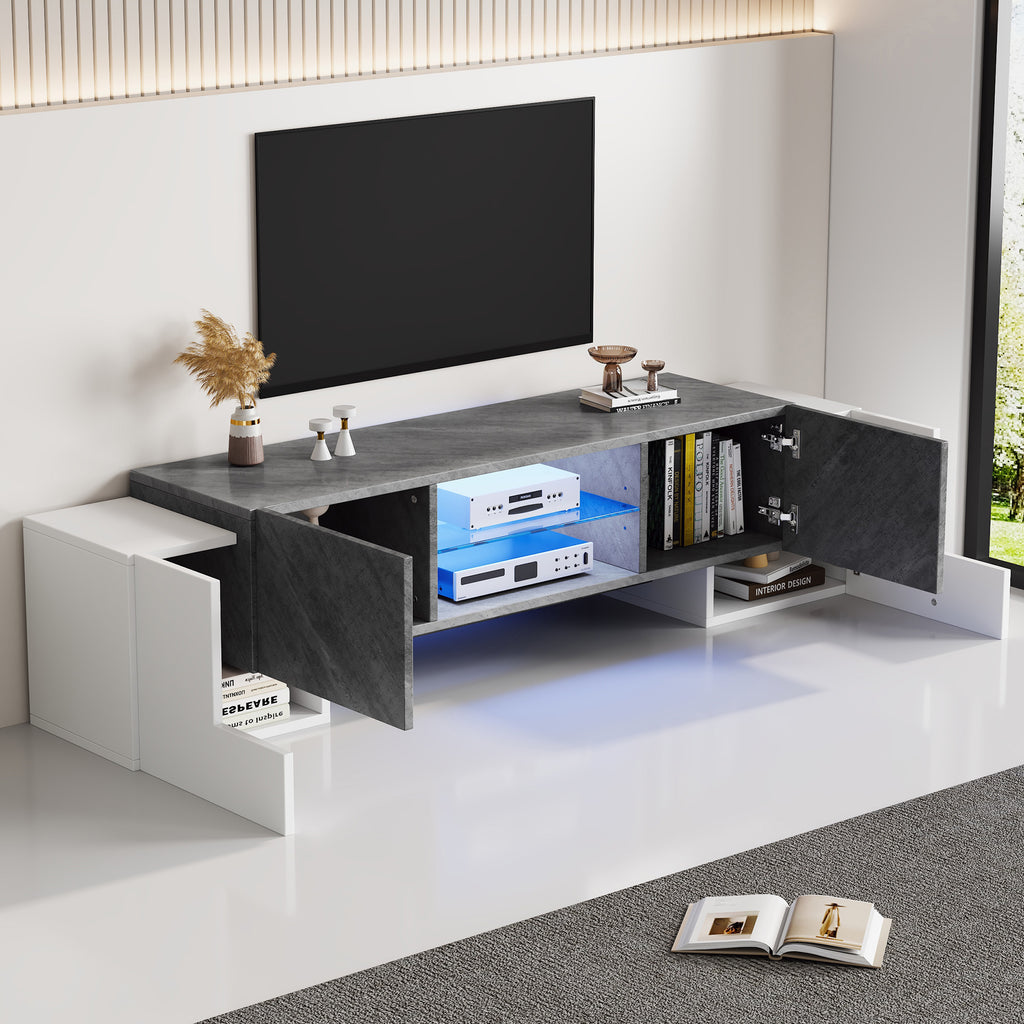180x40x46.5cm Plain White And Grey TV Cabinet With Bluetooth LED, Lowboard TV Cabinet Suitable For Living Room TV Cabinets With 60-65-70 Inch TVs