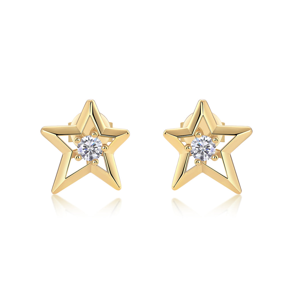 S925 Sterling Silver Star Stud Earrings, 3mm D-VVS1 Moissanite, Platinum Plated 2.1g Women's Jewelry Gift Box